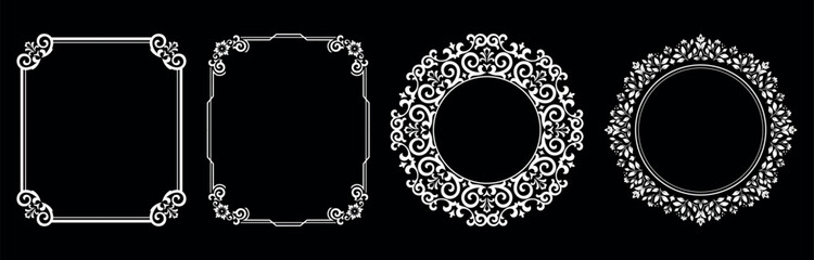 Set of decorative frames Elegant vector element for design in Eastern style, place for text. Floral black and white borders. Lace illustration for invitations and greeting cards.
