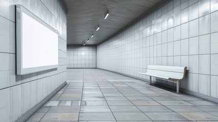 Empty Underground Metro Station with Billboard generated with AI