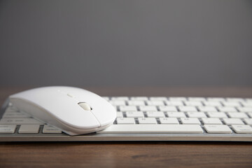 Computer keyboard and mouse on the table.