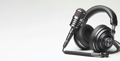 Close up of Professional microphone for Podcast or recording studio background