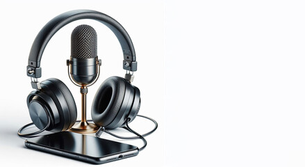 Close up of Professional microphone for Podcast or recording studio background