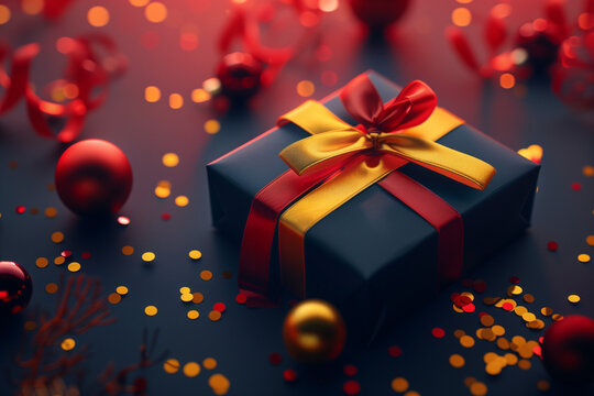 Weihnachtsstimmung mit Geschenkebox, Feierliche Stimmung im warmen Licht, Festliches Geschenk