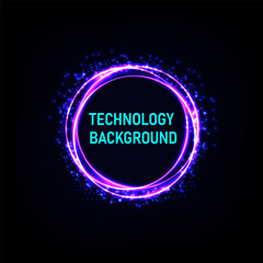 Abstract Technology Background Circles of glowing purple light overlapped with the outer spots of light. The empty space in the center places the text on a black background.