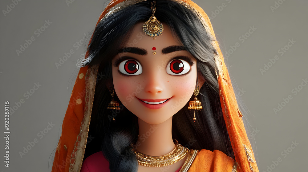 Sticker A vibrant animated character with long hair, traditional attire, and a joyful expression.