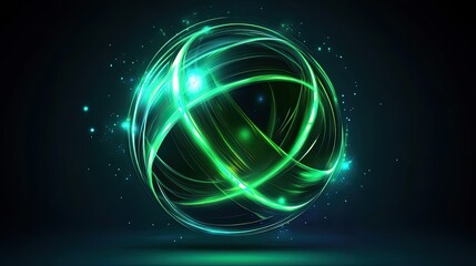 Glowing Green Sphere with Intersecting Lines and Sparks