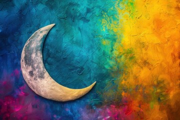 優しいタッチの水彩画で描かれた夜空の夢幻的な雰囲気（水彩画・夜空・星・三日月）