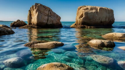 Big rocks submerged in water