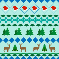 Colorful deer and trees on blue pattern