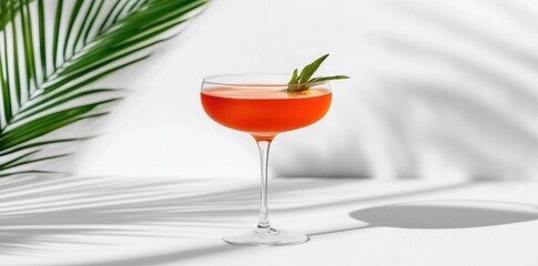 A minimalist cocktail with fusion liqueur, presented against a clean, white background with subtle shadows, showcases simplicity and elegance.