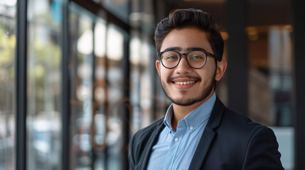 Fototapeta premium A portrait of a young, smiling, happy, and successful Latin business man.