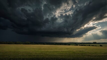 Obraz premium Dark clouds over moody field landscape