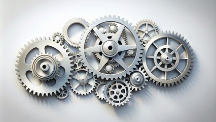 A modern, sleek logo design with interconnected gears and clockwork mechanisms conveying efficiency, precision, and innovation against a clean, minimalist white background.