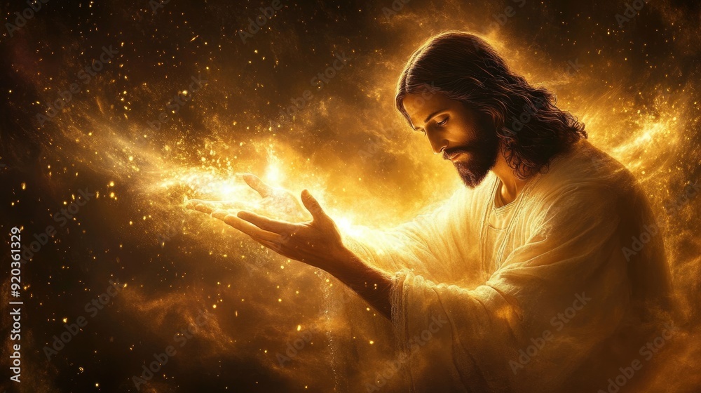 Wall mural Jesus Christ Creating Divine Light with Celestial Radiance