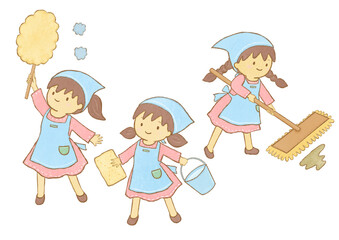 掃除をする子供たちのイラスト