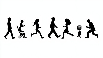 A progression of human figures illustrating movement and transformation.