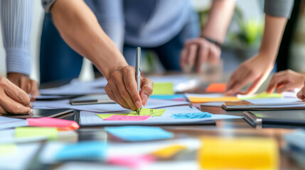 Obraz premium Business partners brainstorming ideas on sticky notes