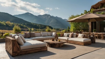 Obraz premium Luxury outdoor lounge with mountain view