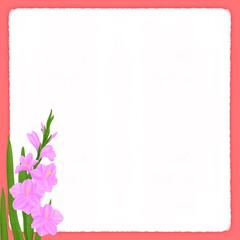 Pink gladiolus on white sticky notes on red background