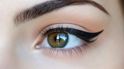 Obraz premium Close-up of a woman's eye with perfect eyeliner and lashes