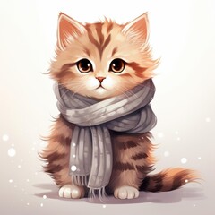 Adorable kitten wearing a cozy scarf, perfect for capturing warmth and cuteness in any festive or heartwarming theme.