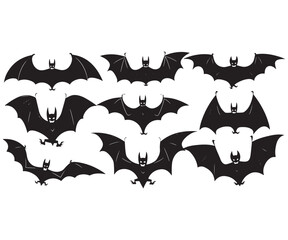 Vector illustration, Halloween bats silhouette isolated on white background