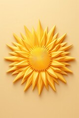 Vibrant yellow sun design, featuring intricate petals and a radiant center, ideal for cheerful decor or nature-themed projects.