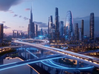 Obraz premium A futuristic city where cancer has been eradicated due to widespread innovation symbolizes universal remission.