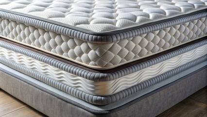 Obraz premium Close-up of a supportive mattress foundation featuring multiple layers of comfort foam and sturdy coils for optimal back alignment and pressure relief.