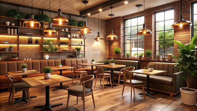 Cozy coffee shop interior with warm lighting, comfortable seating, and minimal decor, hinting at a soft opening for an intimate and inviting atmosphere.
