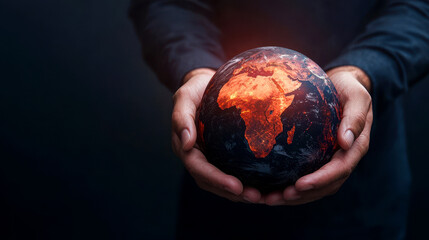 A dramatic image showcasing hands holding a glowing globe, symbolizing global awareness and environmental responsibility.