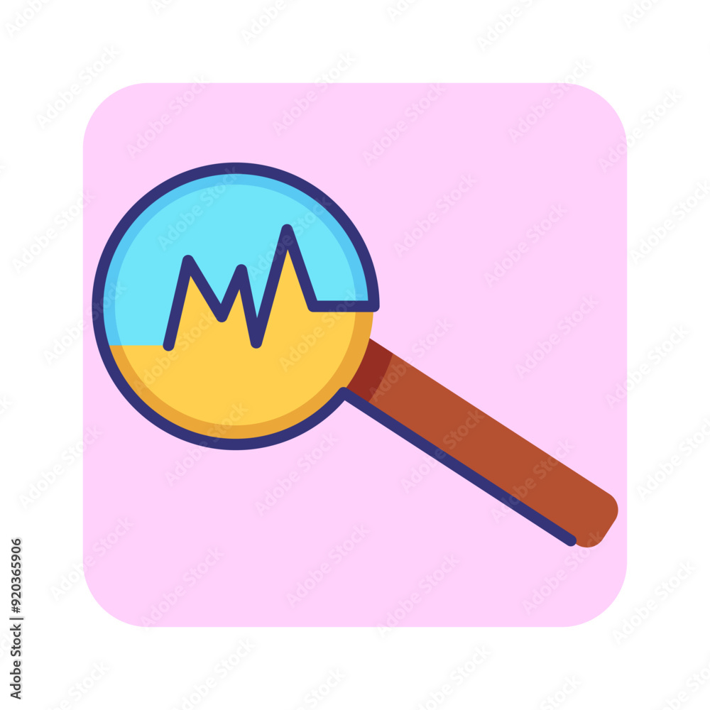 Poster analyzing line icon. view of graph through magnifier glass. analysis concept. can be used for topics