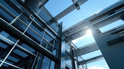 Obraz premium Geometric Patterns in Modern Architecture with Steel and Glass Elements