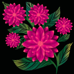 A flower branch. Colorful flowers, green leaves. The concept of a wedding with flowers. Flower poster, invitation. Compositions for the design of greeting cards or invitations