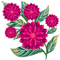 A flower branch. Colorful flowers, green leaves. The concept of a wedding with flowers. Flower poster, invitation. Compositions for the design of greeting cards or invitations