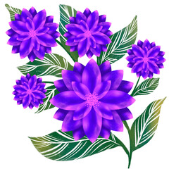 A flower branch. Colorful flowers, green leaves. The concept of a wedding with flowers. Flower poster, invitation. Compositions for the design of greeting cards or invitations