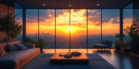 Fototapeta premium Contemporary Urban Living Space Bathed in Soft Light, generative ai