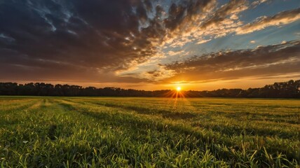 Stunning sunset above the field 