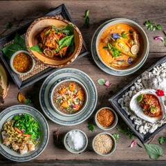 Rijsttafel Nusantara. Elaborate meal of various Indonesian side dishes