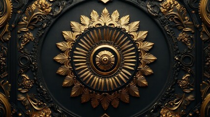 Ornate golden baroque frame on marble texture.