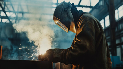 Fototapeta premium Industrial welder performing high-temperature welding