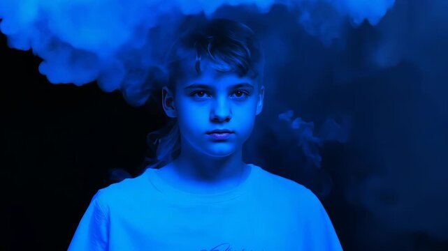 boy in the blue smoke. generative ai