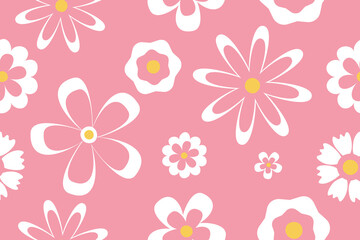 Fototapeta premium flower floral seamless repeat pattern. this is a pink, white, yellow, flower vector illustration. Design for decorative, wallpaper, shirts, clothing, tablecloths, wrapping, texture, textile, fabric 