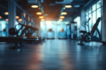 Modern Gym Interior with Equipment and Ambient Lighting