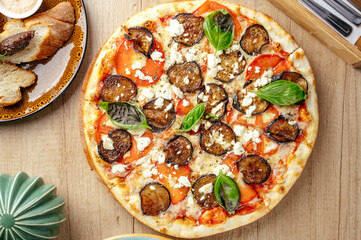 Italian pizza with cheese and vegetables