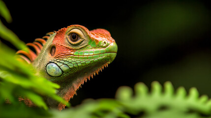 Obraz premium Easy-to-Understand Sentence for Naming the Image: Green Iguana Resting on a Tree Branch in Tropical Wildlife