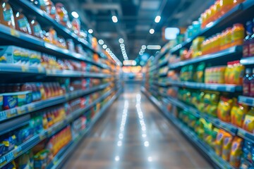 A Colorful Aisle of Grocery Products in a Supermarket