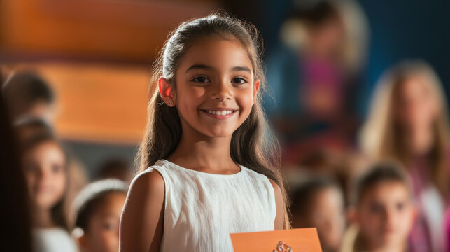 Student receiving an award at a school assembly