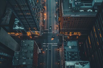 Fototapeta premium Aerial View of a City Intersection at Dusk