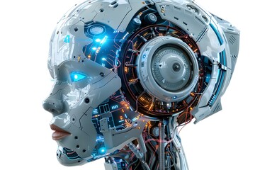 Fototapeta premium Futuristic Cybernetic Head with Illuminated Features and Intricate Circuitry