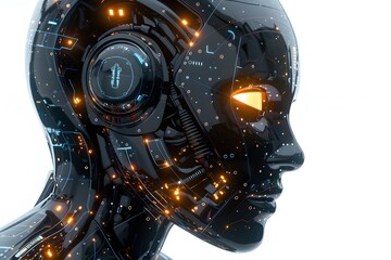Futuristic Cybernetic Head with Glowing Features and Intricate Circuitry
